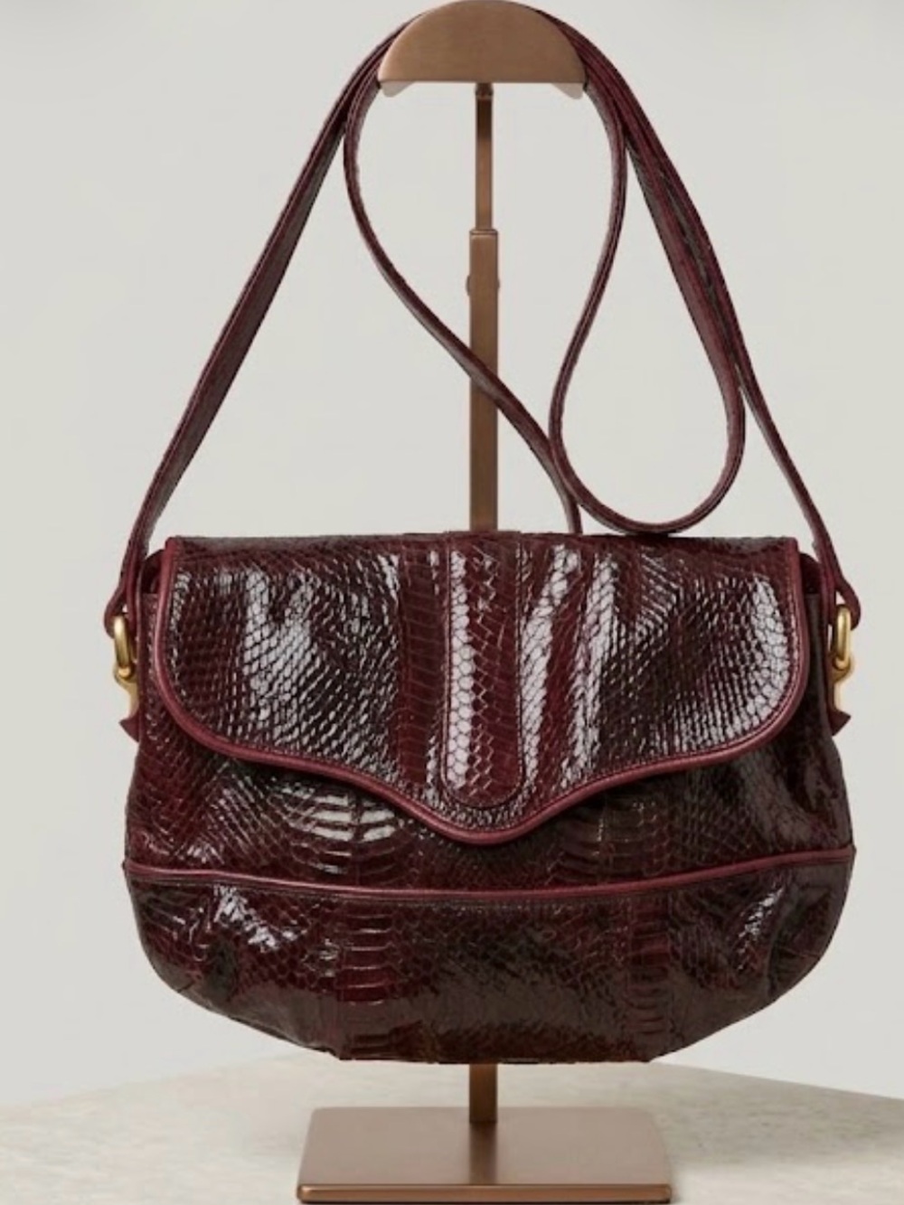 Vintage Made in Japan Snakeskin Embossed Crossbody Shoulder Bag Oxblood Burgundy